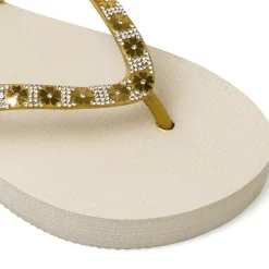 Ciabatte infradito da Donna beige con strass e fiori decorativi Griff