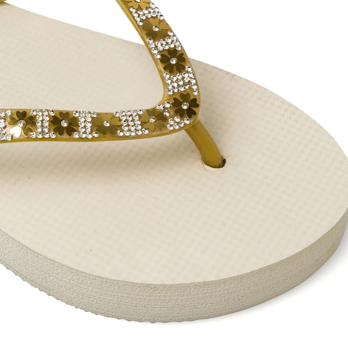 Ciabatte infradito da Donna beige con strass e fiori decorativi Griff