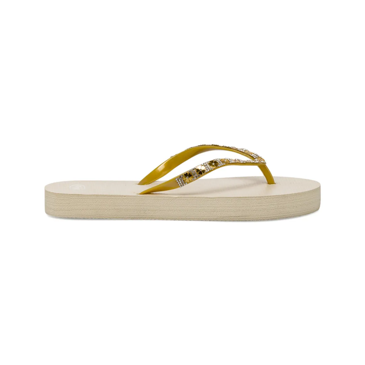 Ciabatte infradito da Donna beige con strass e fiori decorativi Griff