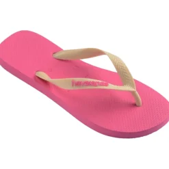 Ciabatte infradito da Donna rosa con fascette beige in gomma Havaianas