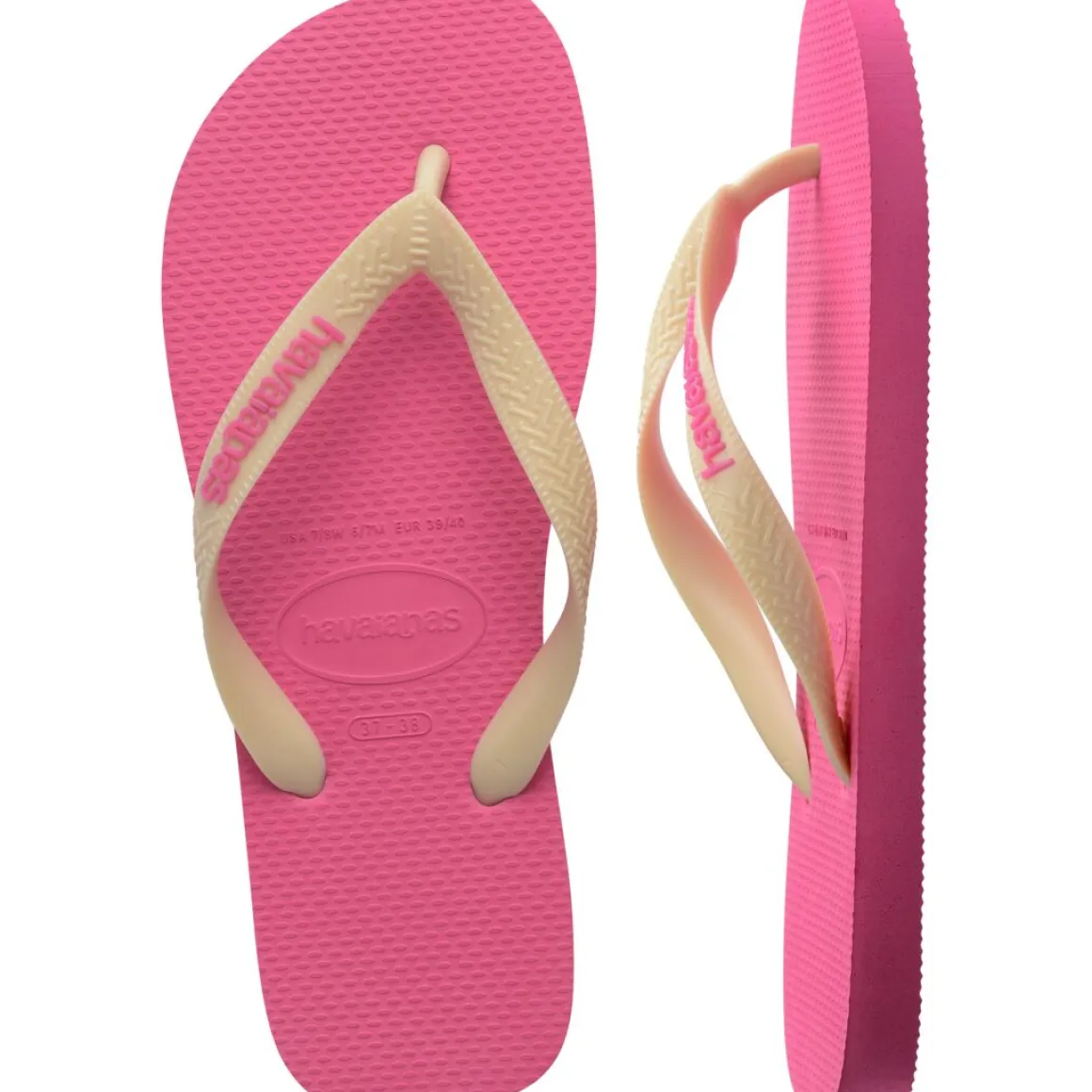 Ciabatte infradito da Donna rosa con fascette beige in gomma Havaianas