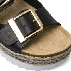 Ciabatte platform da Donna neri con dettagli in rafia Lora Ferres