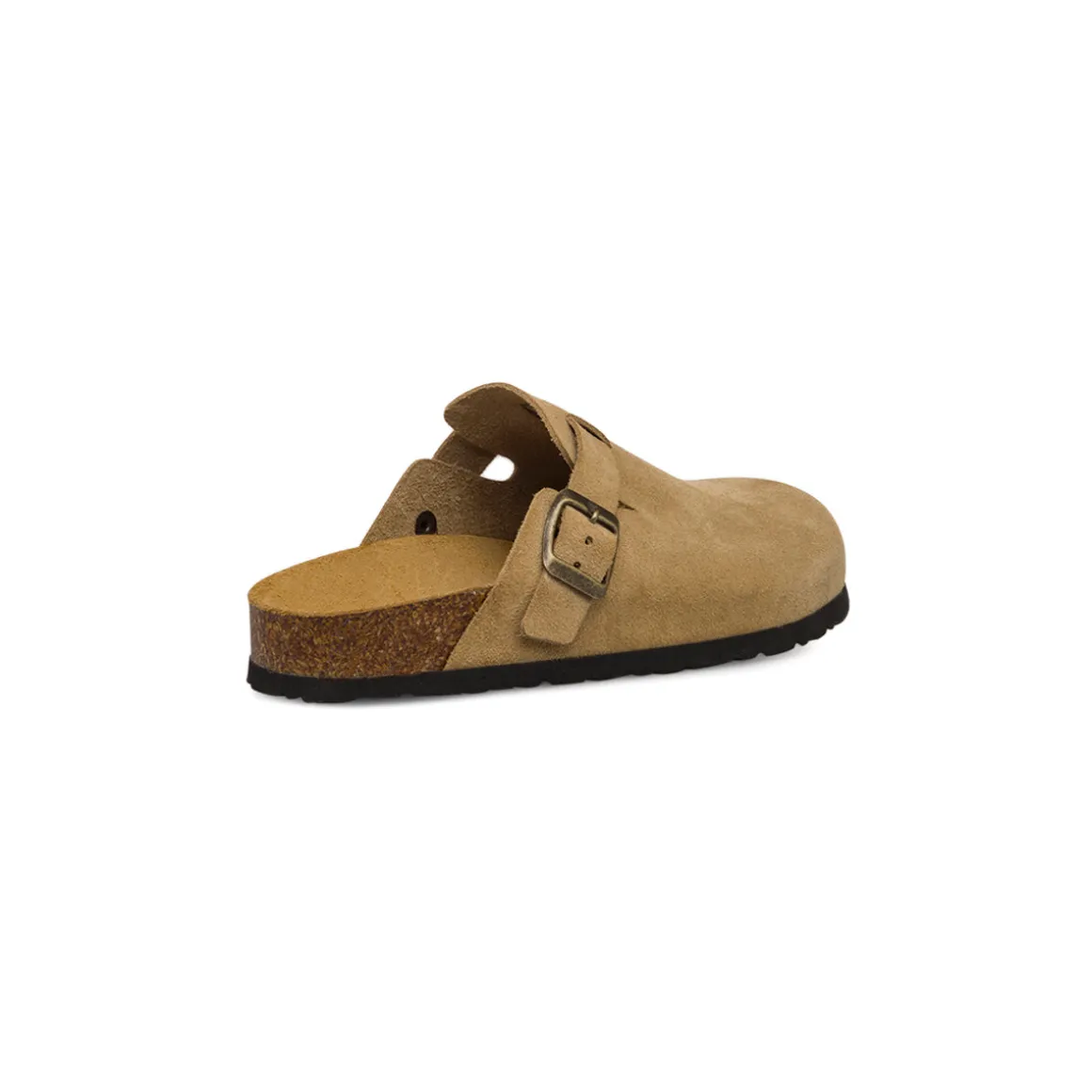 Ciabatte Sabot beige da Donna in pelle effetto scamosciato e suola in sughero Tè Verde