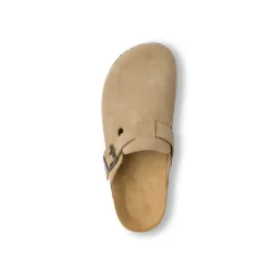 Ciabatte Sabot beige da Donna in pelle effetto scamosciato e suola in sughero Tè Verde