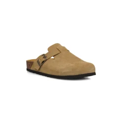Ciabatte Sabot beige da Donna in pelle effetto scamosciato e suola in sughero Tè Verde