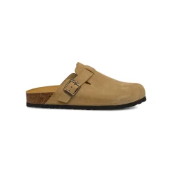 Ciabatte Sabot beige da Donna in pelle effetto scamosciato e suola in sughero Tè Verde