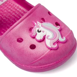 Ciabatte sabot fucsia da Bambina con cinturino e patch Unicorno
