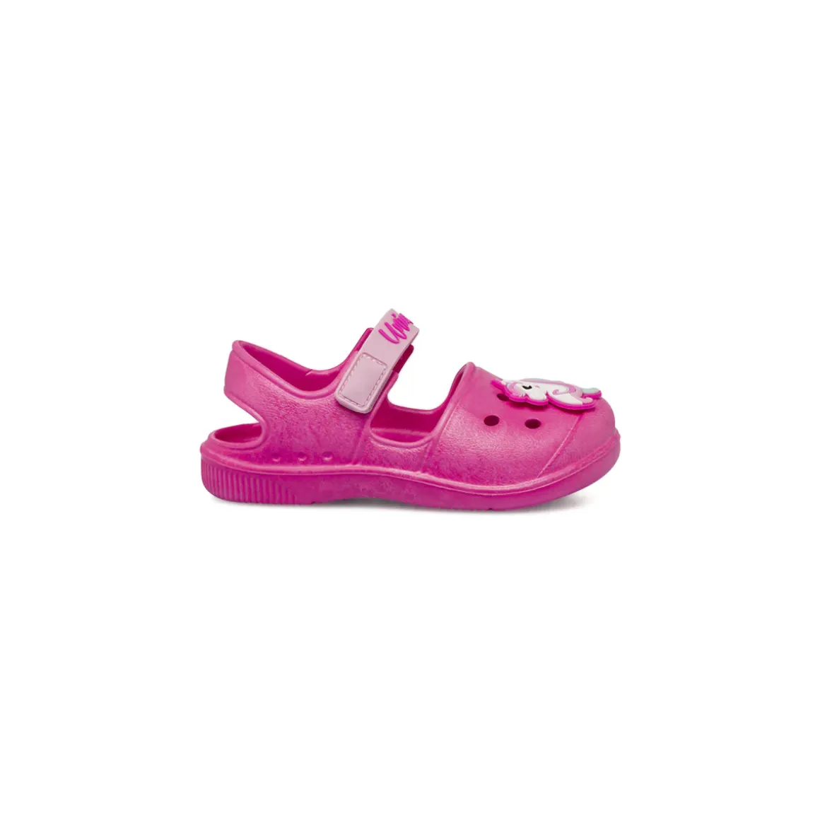 Ciabatte sabot fucsia da Bambina con cinturino e patch Unicorno