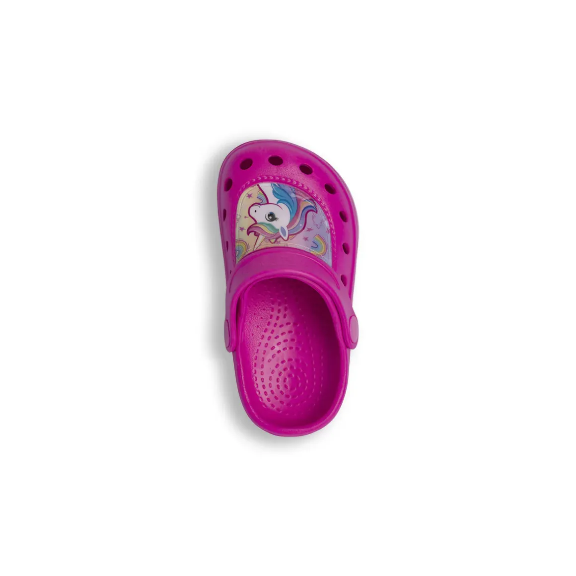Ciabatte sabot fucsia da Bambina con patch e fori Unicorno