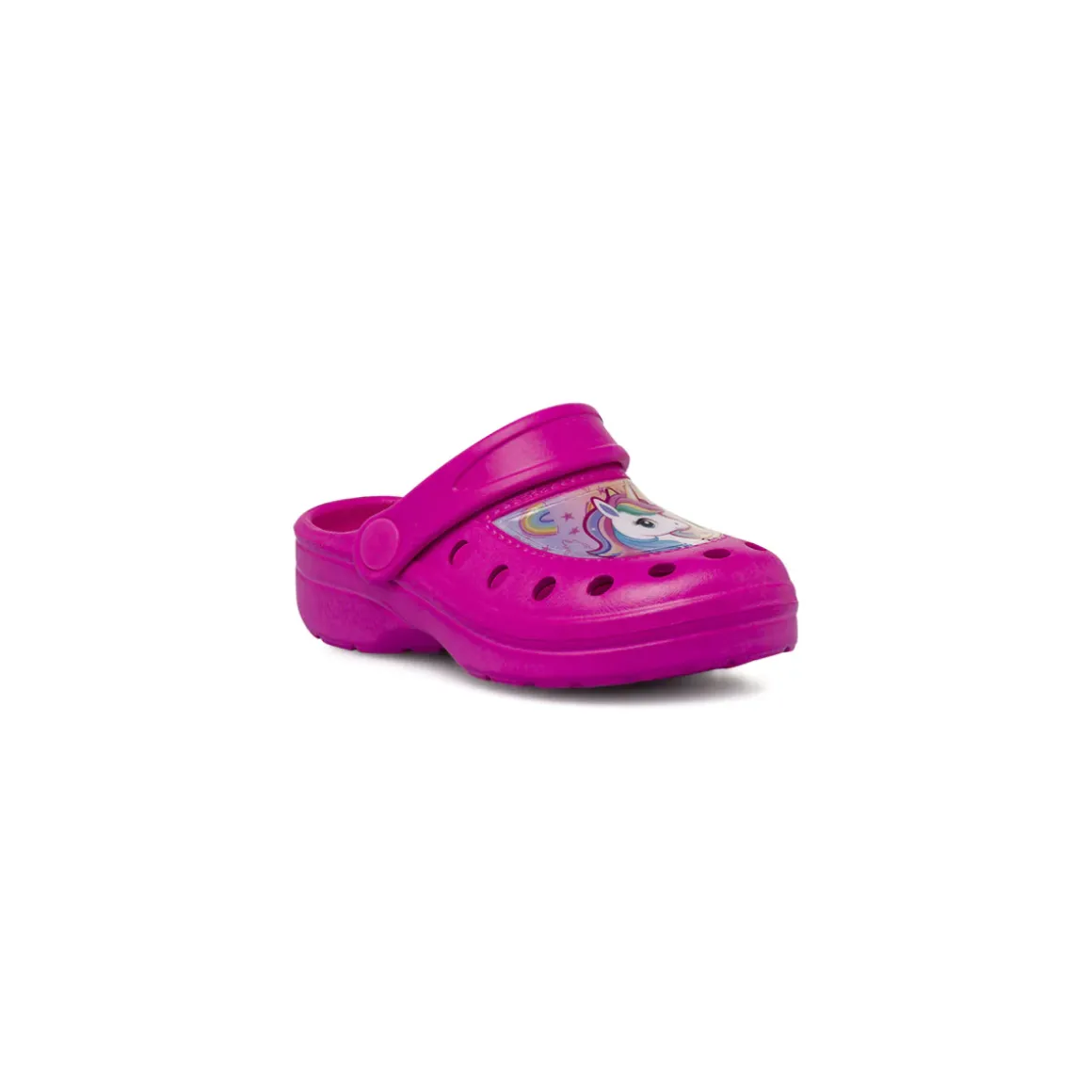 Ciabatte sabot fucsia da Bambina con patch e fori Unicorno