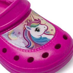 Ciabatte sabot fucsia da Bambina con patch e fori Unicorno