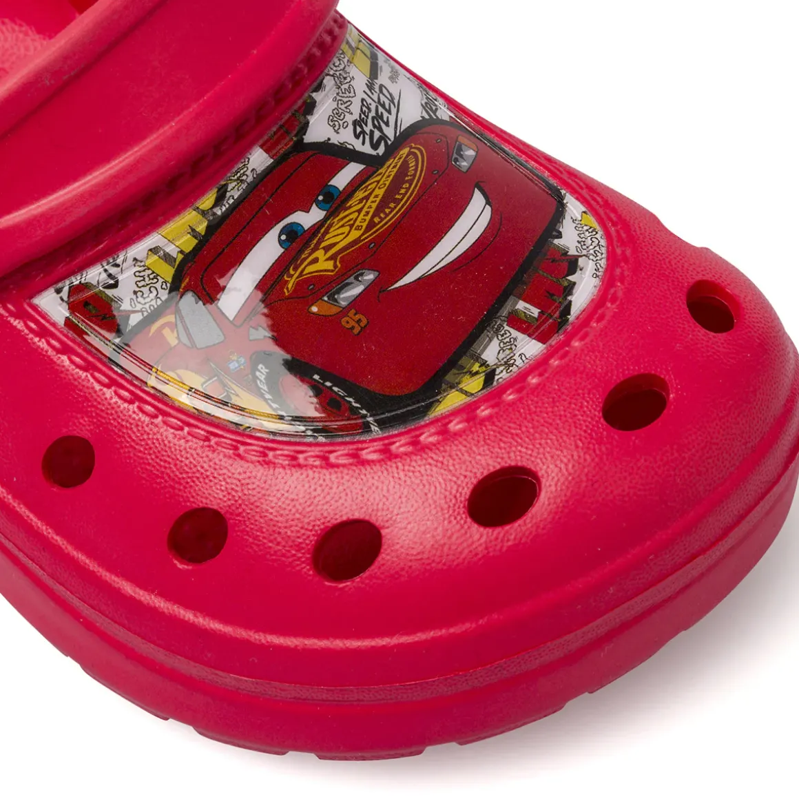 Ciabatte sabot rossi da Bambino con stampa Saetta McQueen Cars