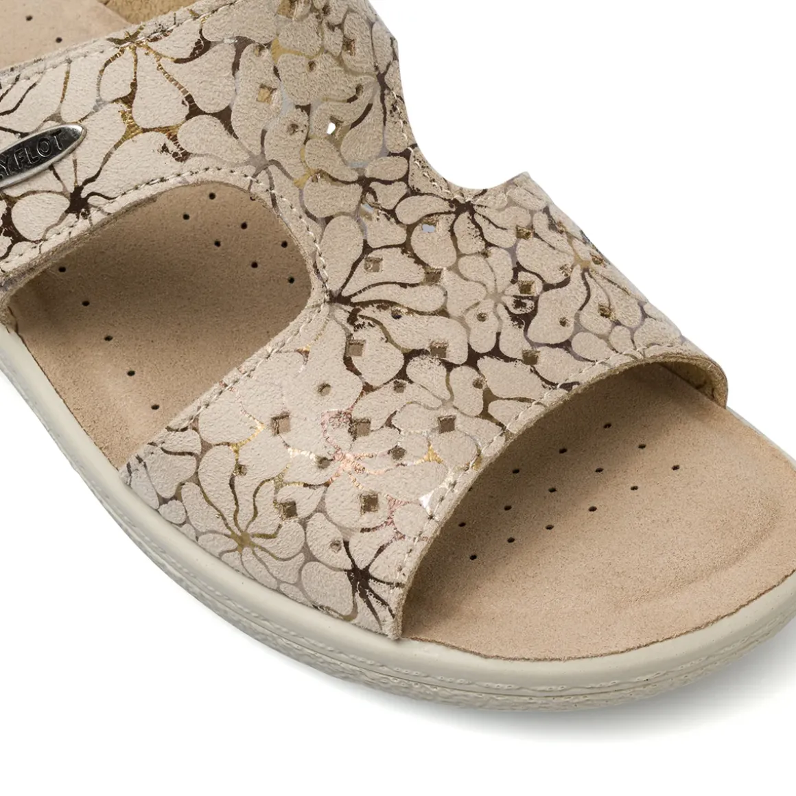 Ciabatte sanitarie beige da Donna con fantasia floreale Fly Flot