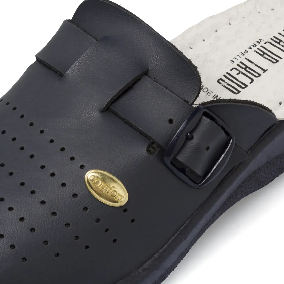 Ciabatte sanitarie da donna blu con soletta in pelle Italia Trend