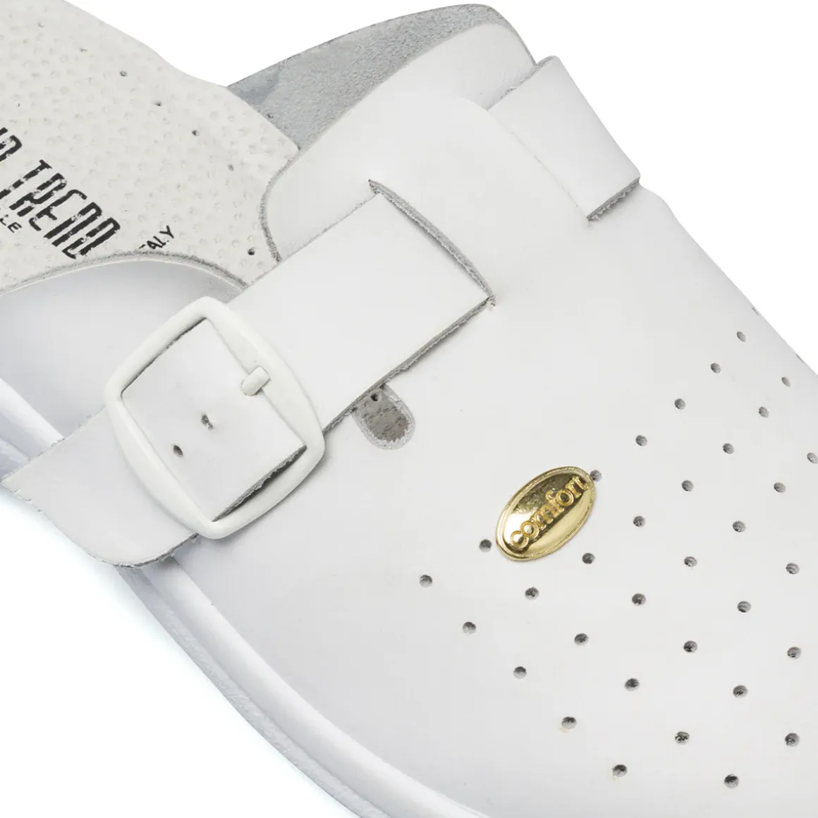 Ciabatte sanitarie da uomo bianche Italia Trend con soletta in pelle
