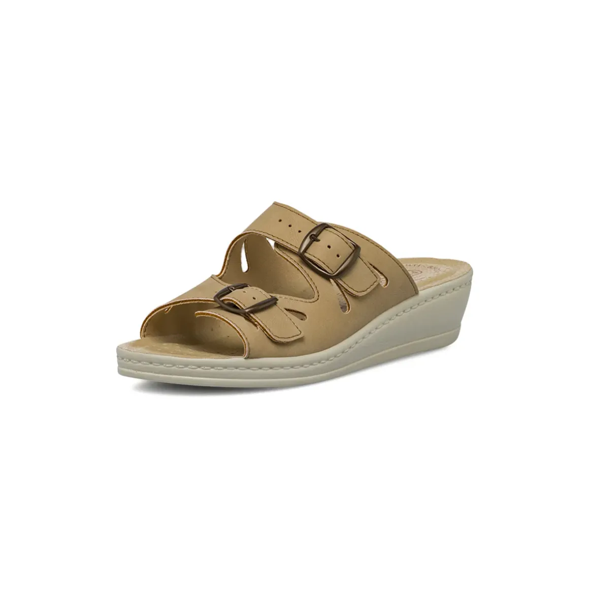 Ciabatte sanitarie taupe da Donna in pelle con zeppa Fly Flot