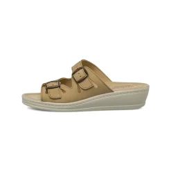 Ciabatte sanitarie taupe da Donna in pelle con zeppa Fly Flot