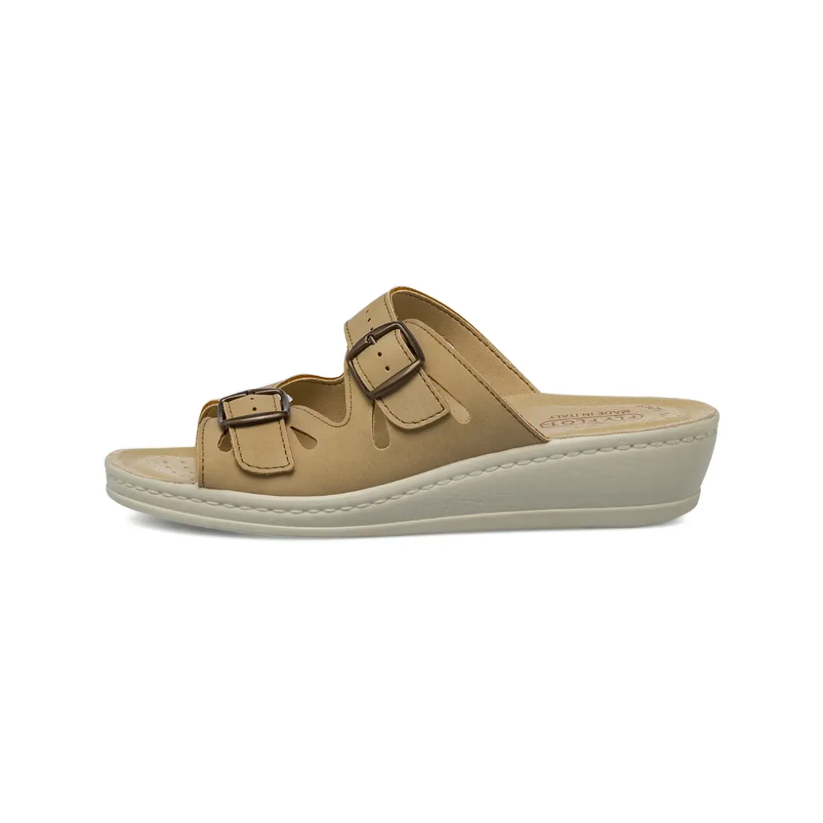 Ciabatte sanitarie taupe da Donna in pelle con zeppa Fly Flot