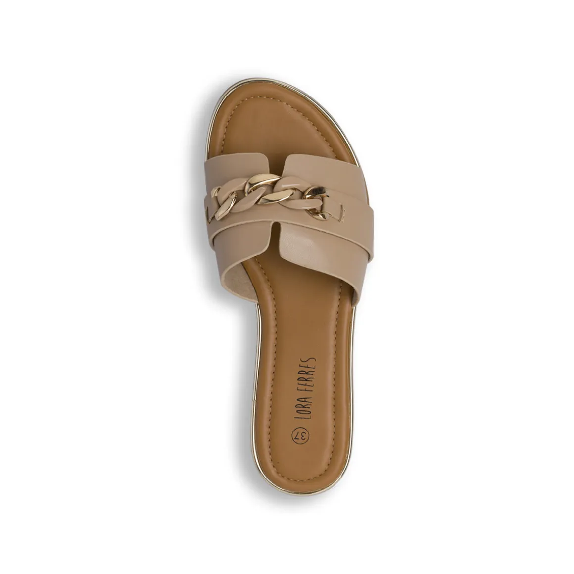 Ciabattine beige da Donna con catena dorata decorativa Lora Ferres
