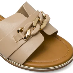 Ciabattine beige da Donna con catena dorata decorativa Lora Ferres