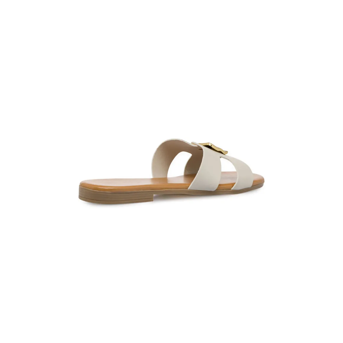 Ciabattine Bianche Donna con fascia a H e dettaglio oro Lora Ferres