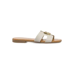 Ciabattine Bianche Donna con fascia a H e dettaglio oro Lora Ferres