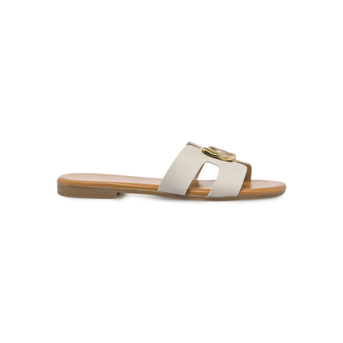 Ciabattine Bianche Donna con fascia a H e dettaglio oro Lora Ferres