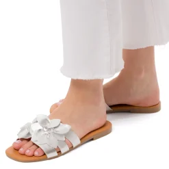 Ciabattine flat argento da Donna con motivo decorativo floreale Lora Ferres