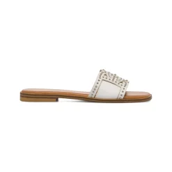 Ciabattine Flat Bianche da Donna con borchie sulla tomaia Swish Jeans