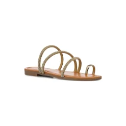 Ciabattine flat oro da Donna con dettaglio gioiello strass Lora Ferres