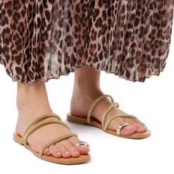 Ciabattine flat oro da Donna con dettaglio gioiello strass Lora Ferres