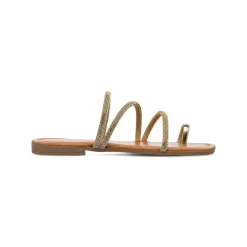 Ciabattine flat oro da Donna con dettaglio gioiello strass Lora Ferres
