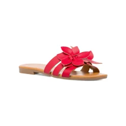 Ciabattine flat rosse da Donna con fiore in rilievo Lora Ferres