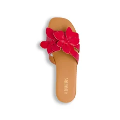 Ciabattine flat rosse da Donna con fiore in rilievo Lora Ferres