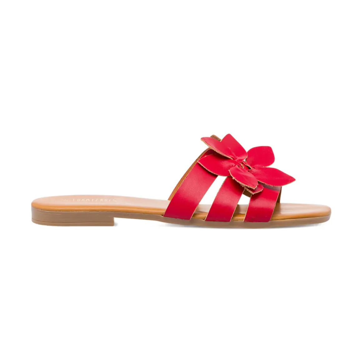 Ciabattine flat rosse da Donna con fiore in rilievo Lora Ferres