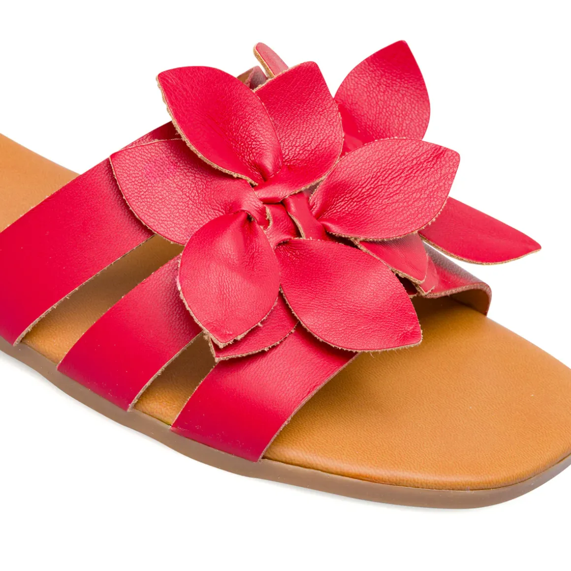 Ciabattine flat rosse da Donna con fiore in rilievo Lora Ferres