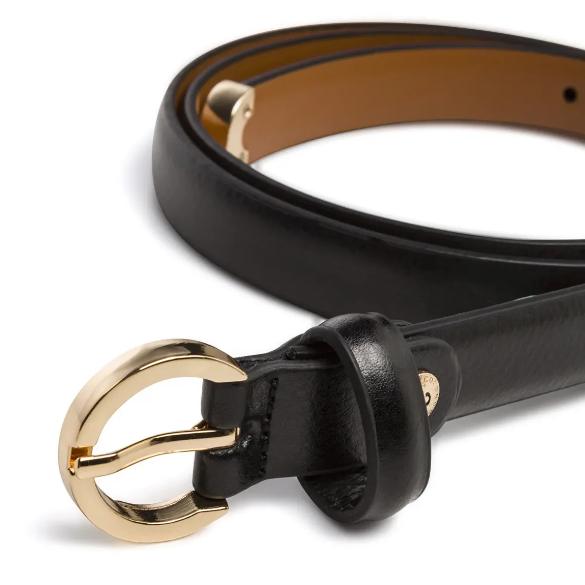 Cintura da Donna in pelle nera con fibbia tonda dorata Coconuda