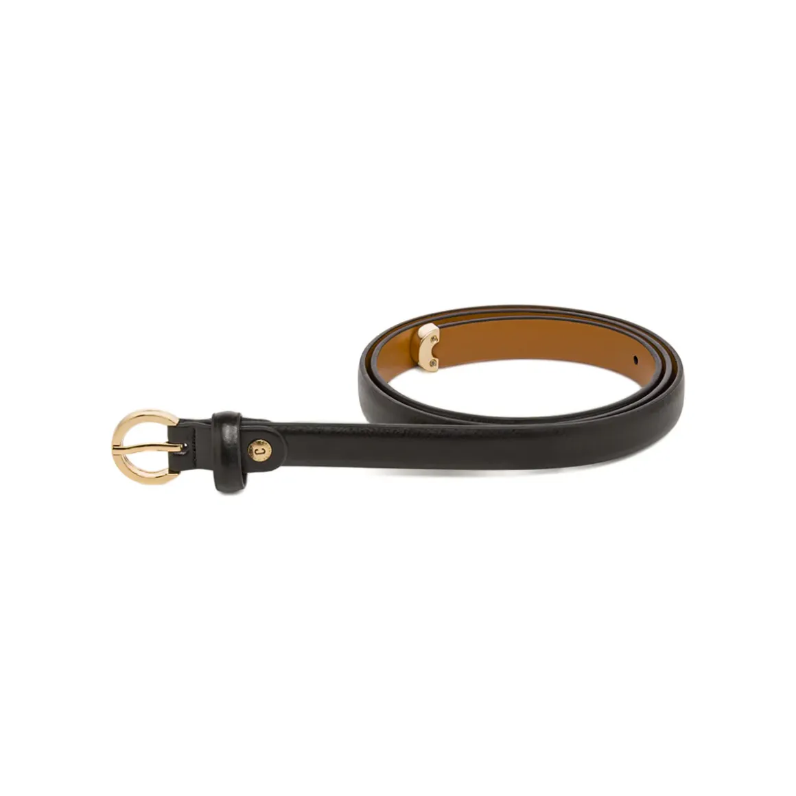 Cintura da Donna in pelle nera con fibbia tonda dorata Coconuda