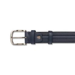 Cintura da Uomo Blu con Cuciture Decorative e Fibbia in Metallo Americanino