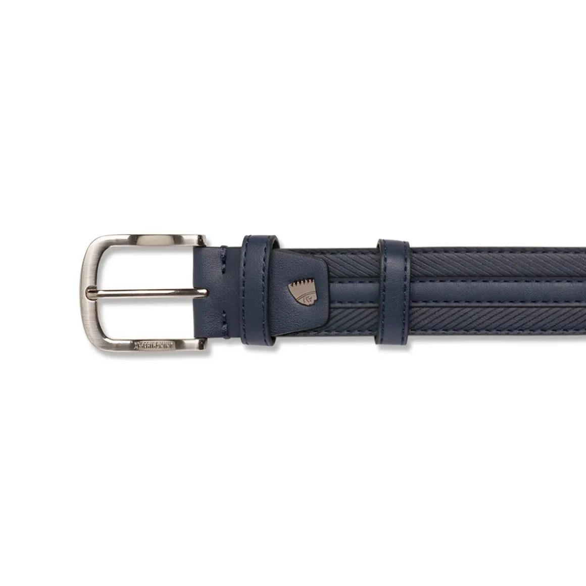 Cintura da Uomo Blu con Cuciture Decorative e Fibbia in Metallo Americanino