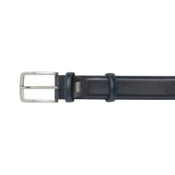 Cintura da Uomo Blu in Pelle con Fibbia in Metallo Navigare