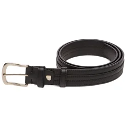 Cintura da Uomo Nera con Cuciture Decorative e Fibbia in Metallo Americanino