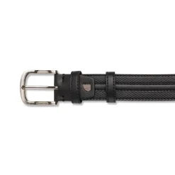 Cintura da Uomo Nera con Cuciture Decorative e Fibbia in Metallo Americanino