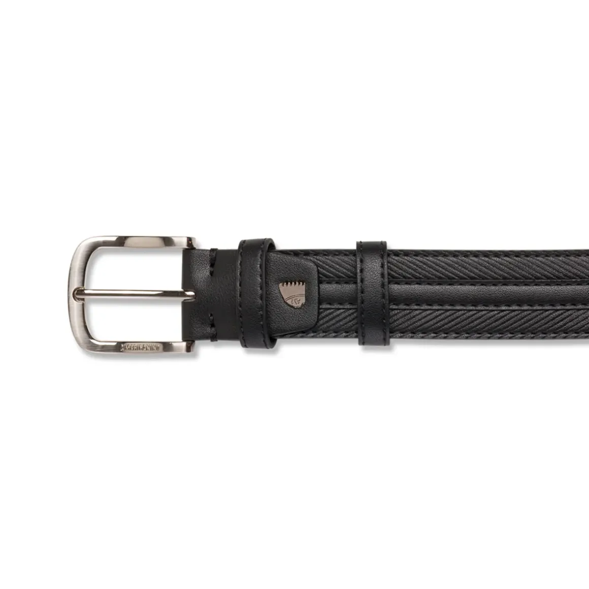 Cintura da Uomo Nera con Cuciture Decorative e Fibbia in Metallo Americanino