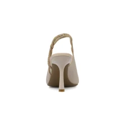 Décolleté beige da donna con tacco rocchetto 9 cm e strass dorati Lora Ferres