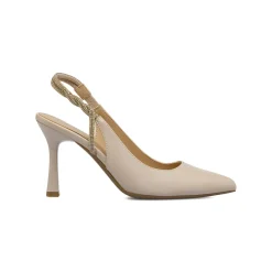 Décolleté beige da donna con tacco rocchetto 9 cm e strass dorati Lora Ferres
