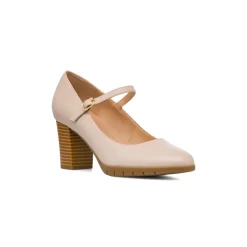 Décolleté comfort beige da Donna con cinturino e tacco a colonna 6 cm P Soft