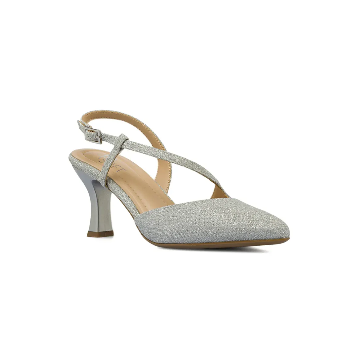 Décolleté da Donna argento glitter e cinturino incrociato P Soft
