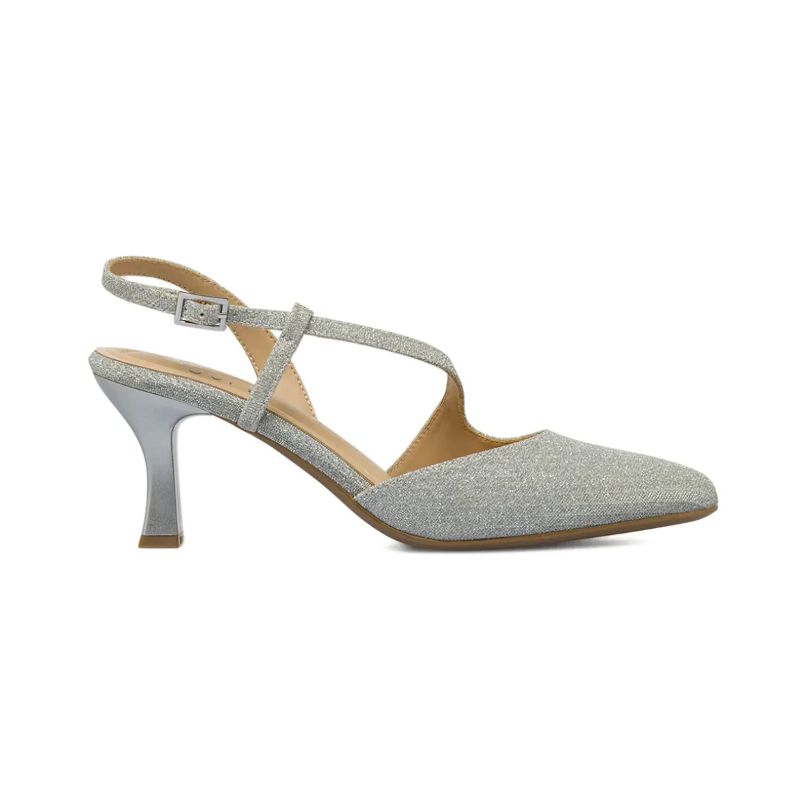 Décolleté da Donna argento glitter e cinturino incrociato P Soft