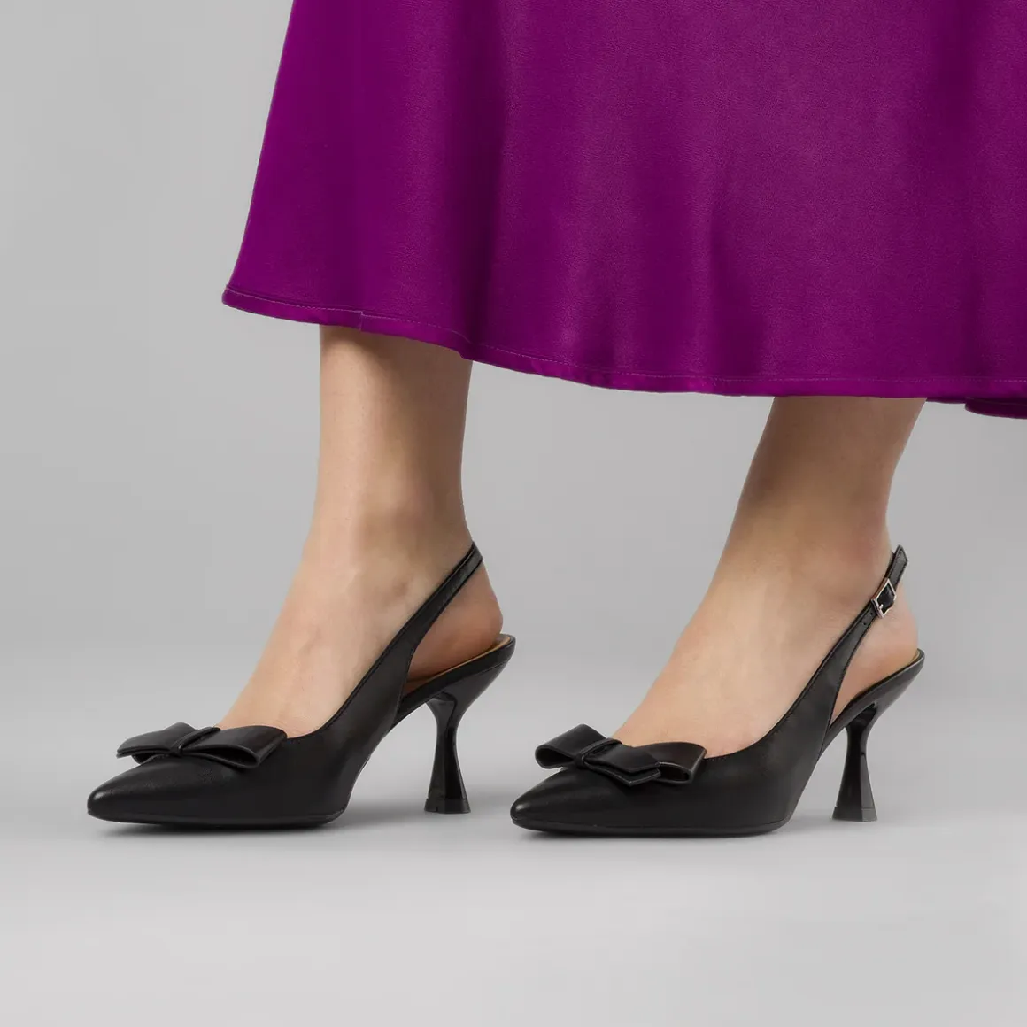 Décolleté da donna nere Lora Ferres con fiocco e tacco 7,5 cm